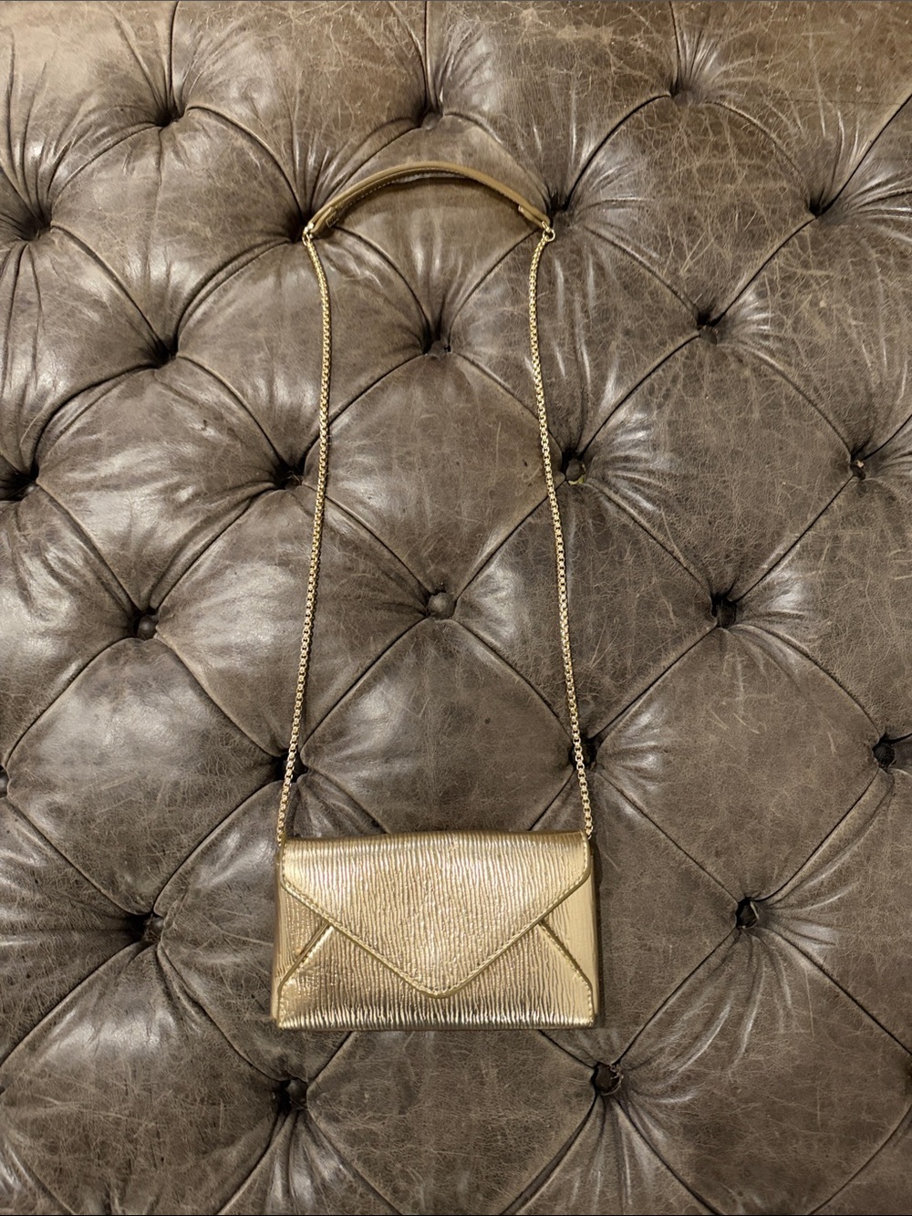 Zara Metallic Gold Textured Envelope Shoulder Bag